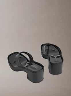 Milana - Leren teenslippers met hak
