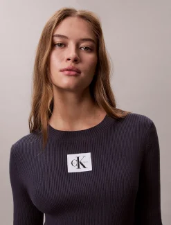 Mini-jurk met lange mouwen van gebreid katoen