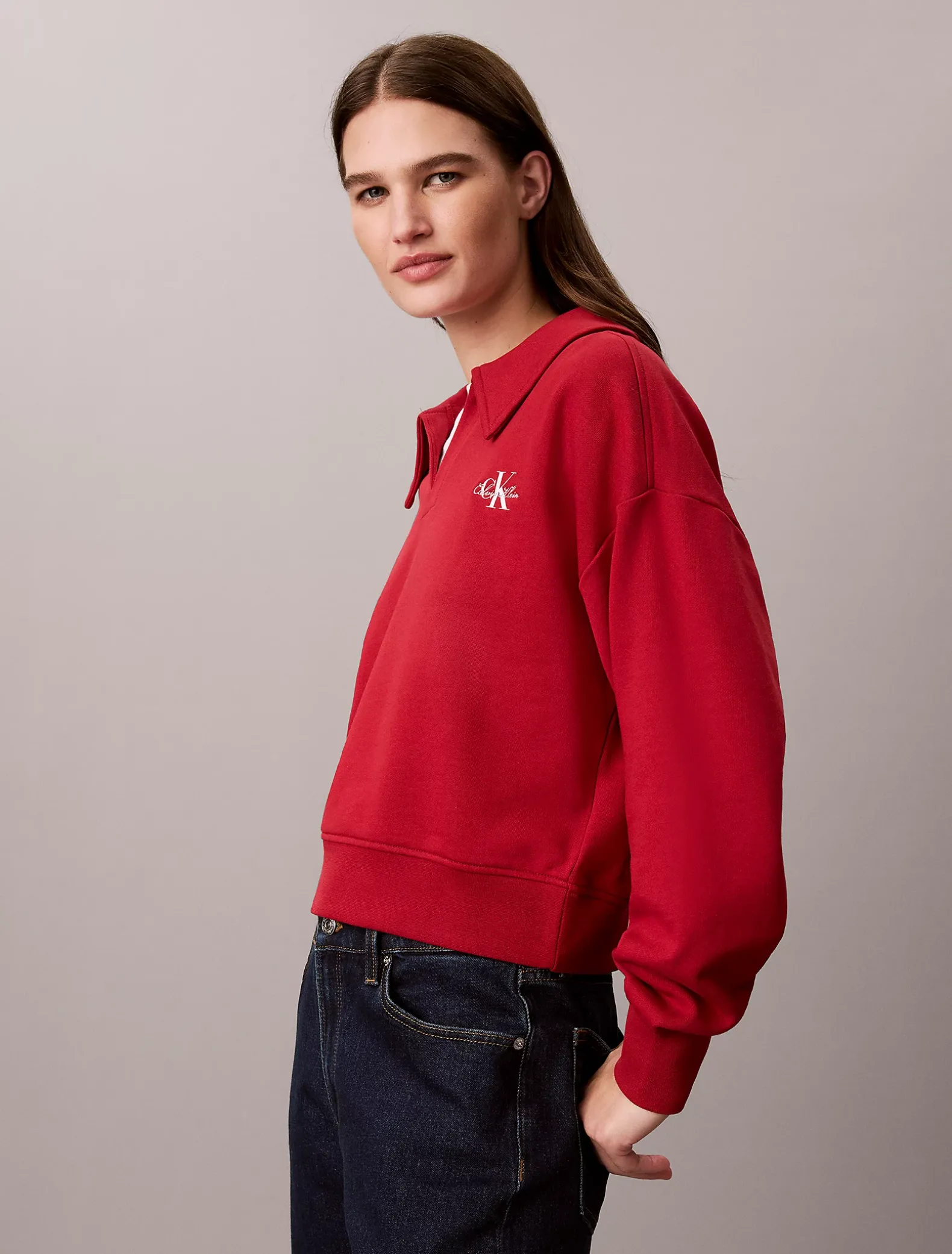 Monogram sweatshirt met open kraag