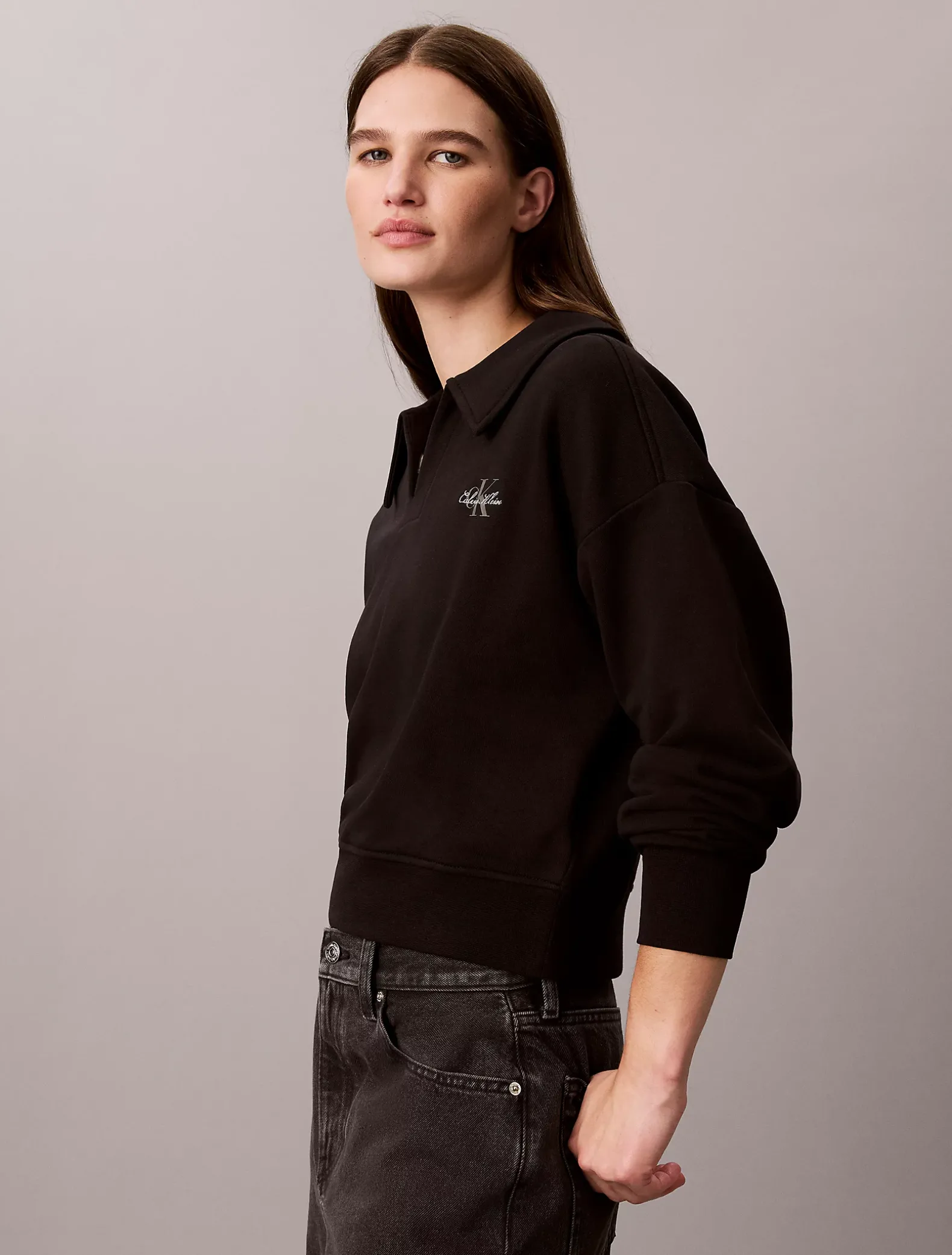 Monogram sweatshirt met open kraag