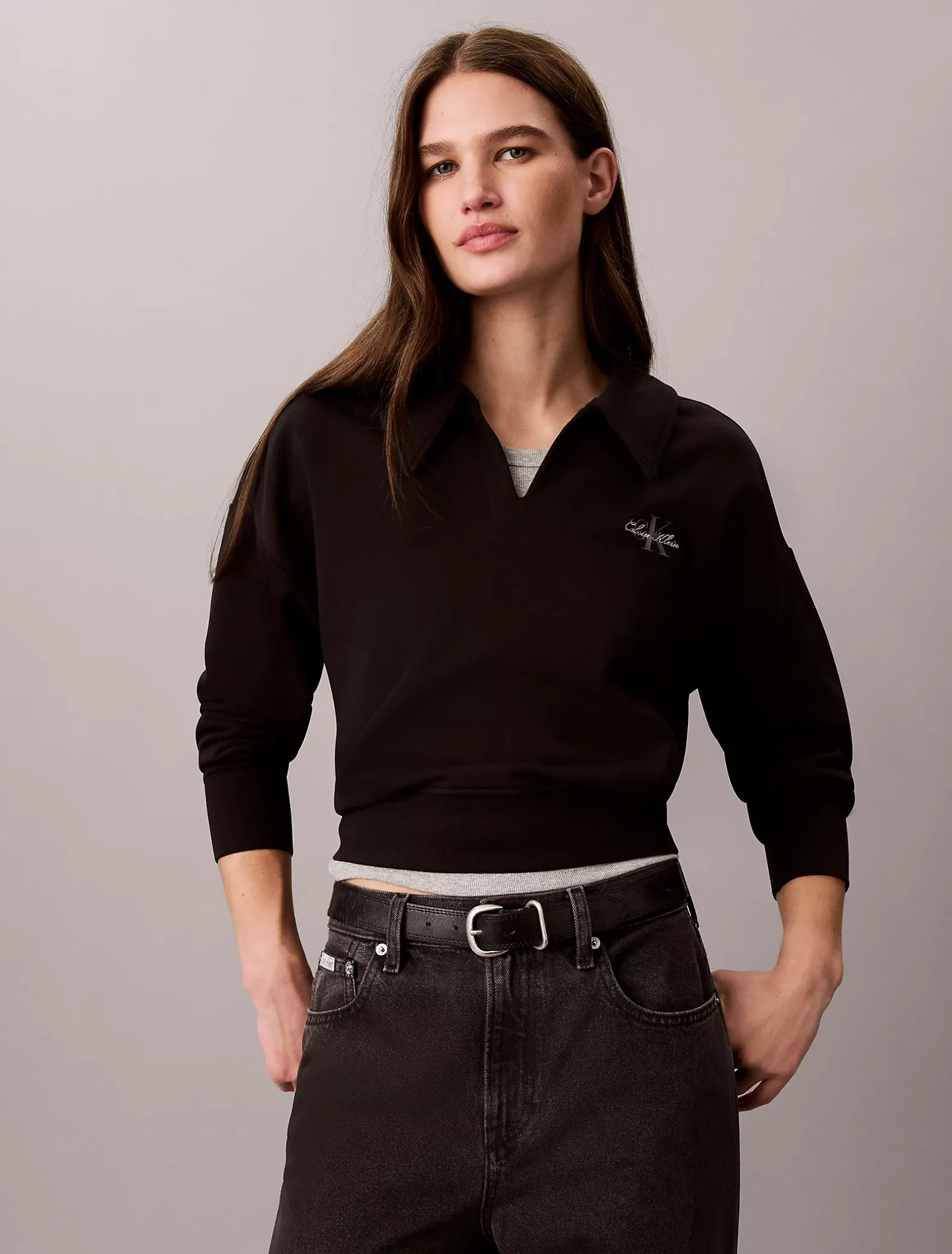Monogram sweatshirt met open kraag