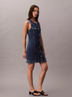 Mouwloze denim truckerjurk