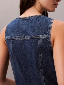 Mouwloze denim truckerjurk