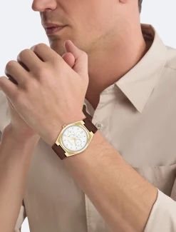 Multifunctioneel horloge met leren band