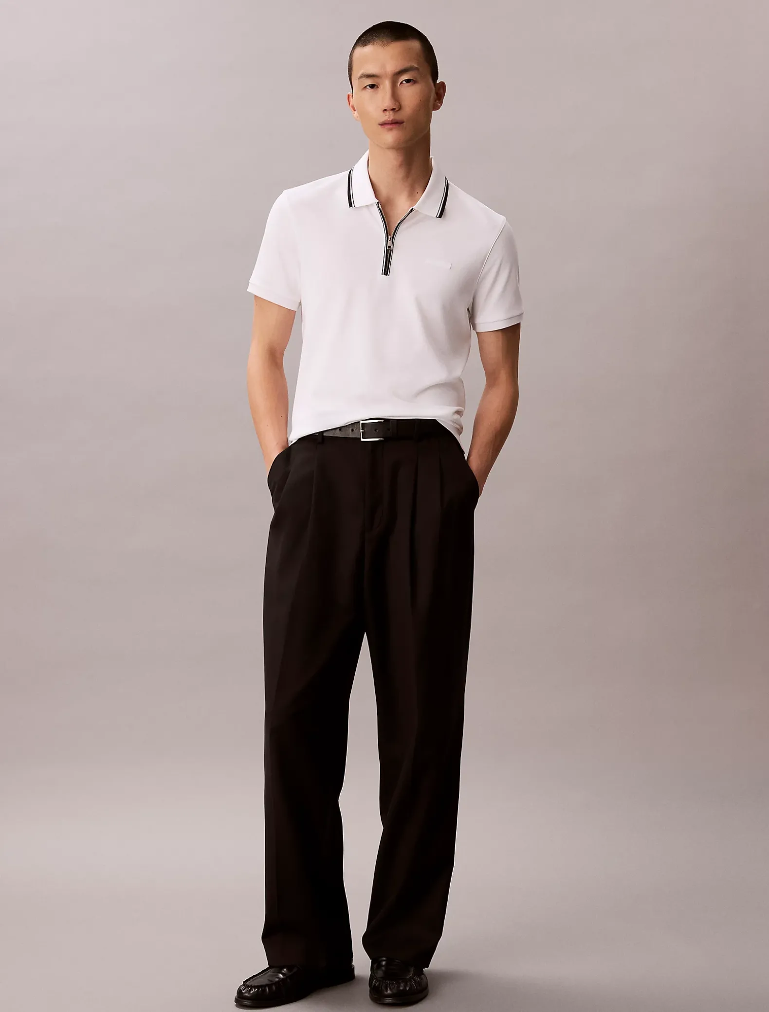 Nauwsluitend katoenen poloshirt met rits