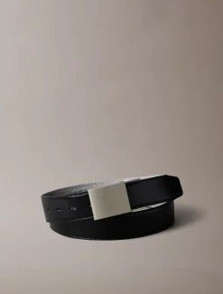 Omkeerbare leren riem met gesp en plaat