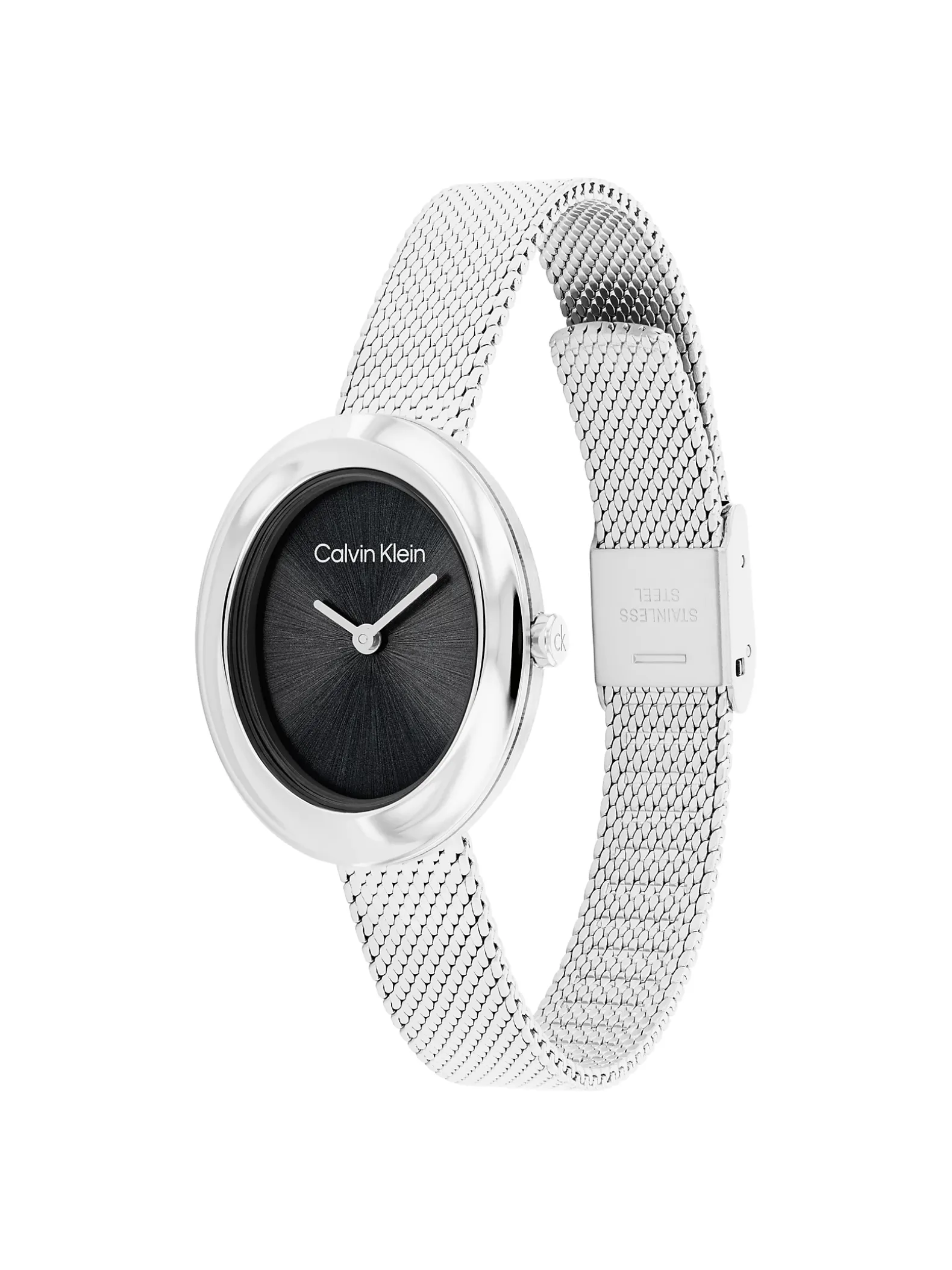 Ovaal horloge met gedraaide bezel en mesh