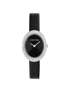 Ovaal horloge met kristal en leren band