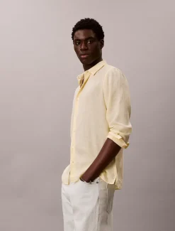 Overhemd van een effen linnenmix met klassieke pasvorm