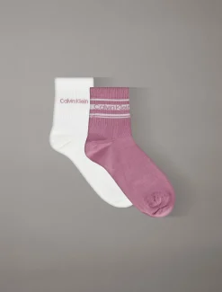 2-pack gestreepte enkelsokken met logo