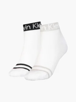 2-pack gestreepte enkelsokken met logo