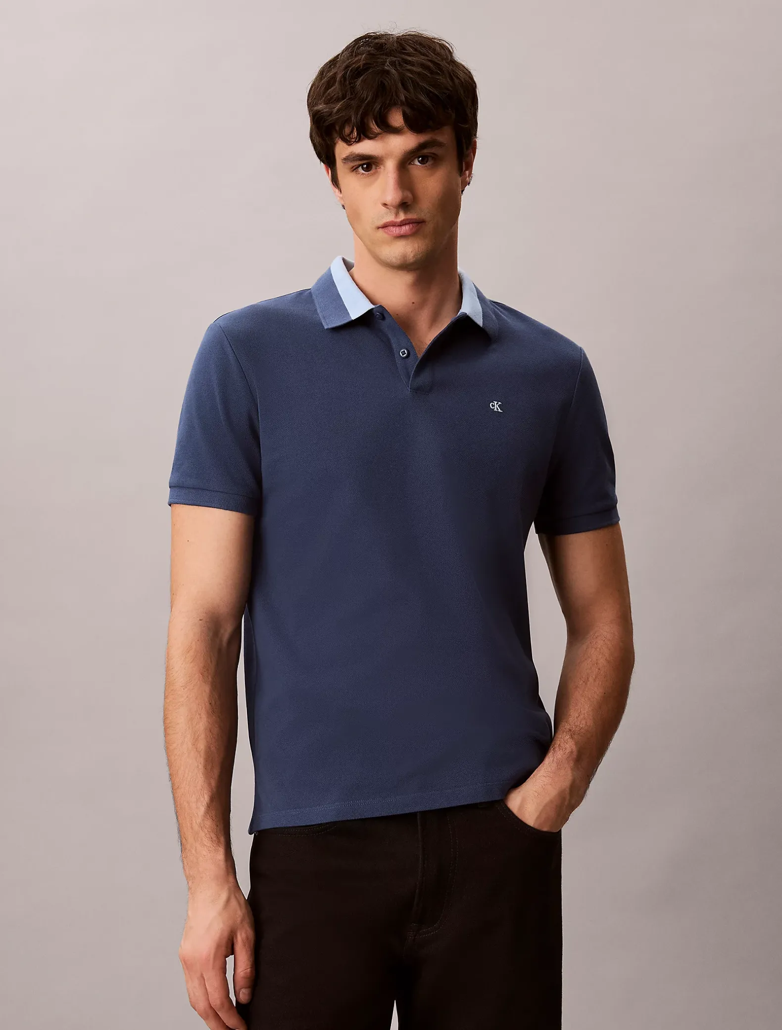 Piqué poloshirt met contrasterende kraag