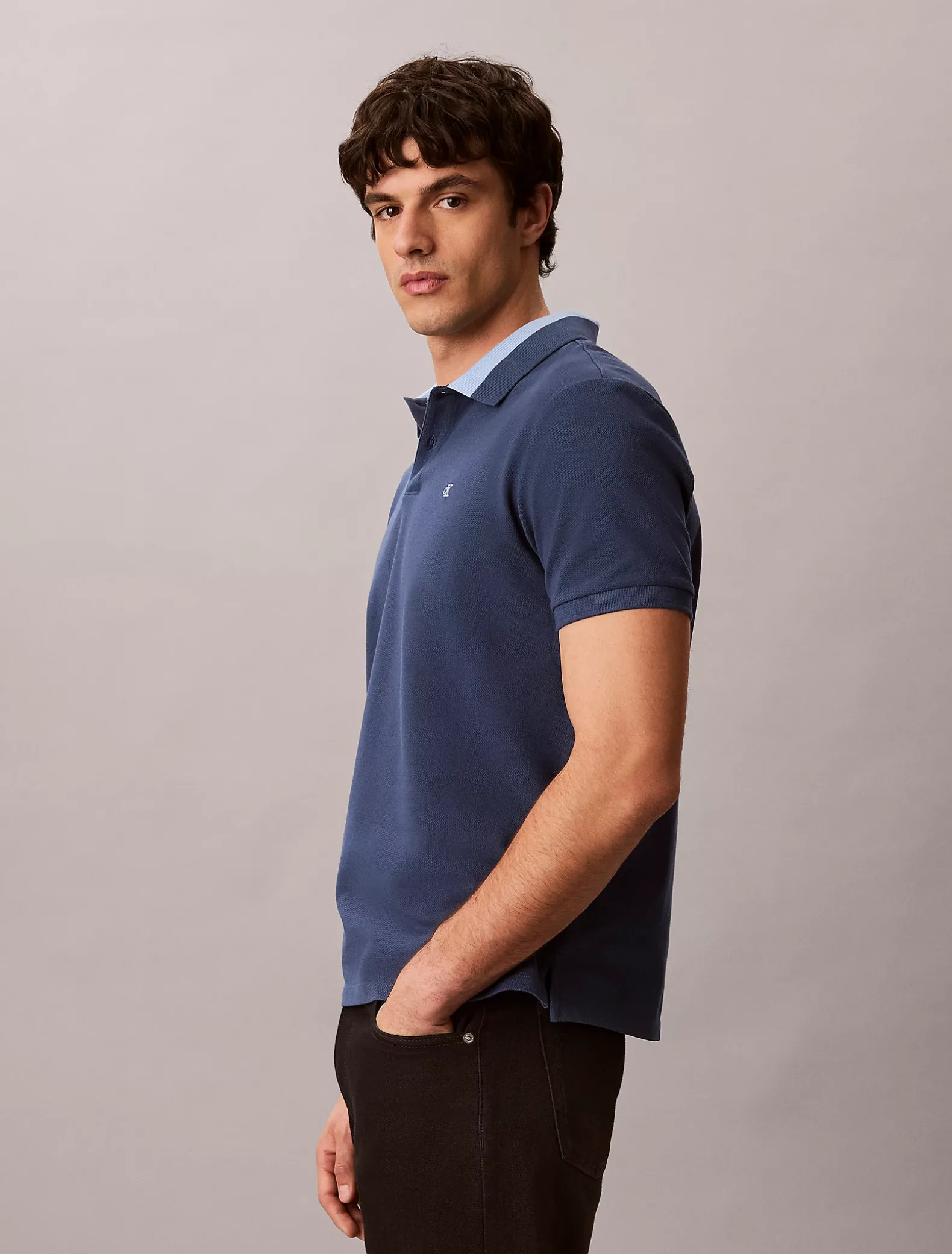 Piqué poloshirt met contrasterende kraag