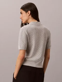 Pointelle polo met korte mouwen