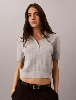 Pointelle polo met korte mouwen