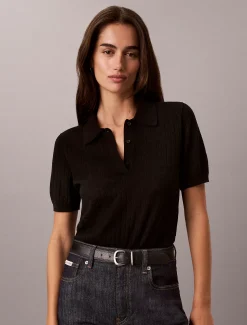 Pointelle polo met korte mouwen