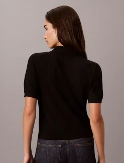 Pointelle polo met korte mouwen