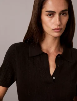 Pointelle polo met korte mouwen