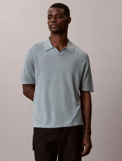 Poloshirt met open kraag van linnenmix