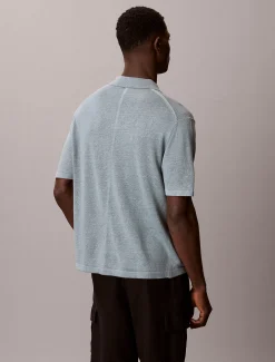 Poloshirt met open kraag van linnenmix