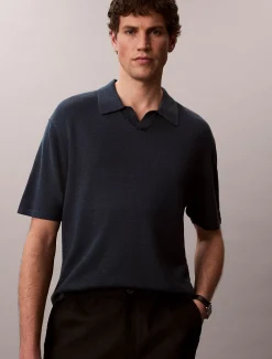 Poloshirt met open kraag van linnenmix