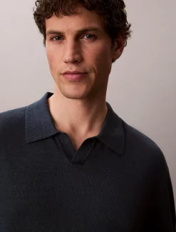 Poloshirt met open kraag van linnenmix
