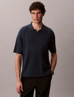 Poloshirt met open kraag van linnenmix
