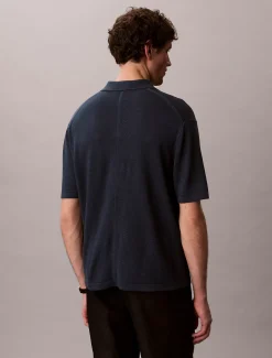 Poloshirt met open kraag van linnenmix