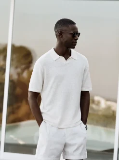 Poloshirt met open kraag van linnenmix