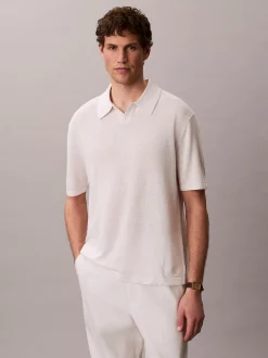 Poloshirt met open kraag van linnenmix
