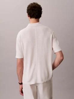 Poloshirt met open kraag van linnenmix