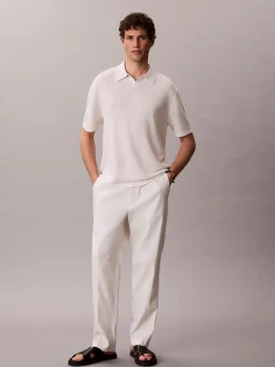 Poloshirt met open kraag van linnenmix