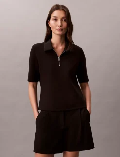Polotop met rits en korte mouwen