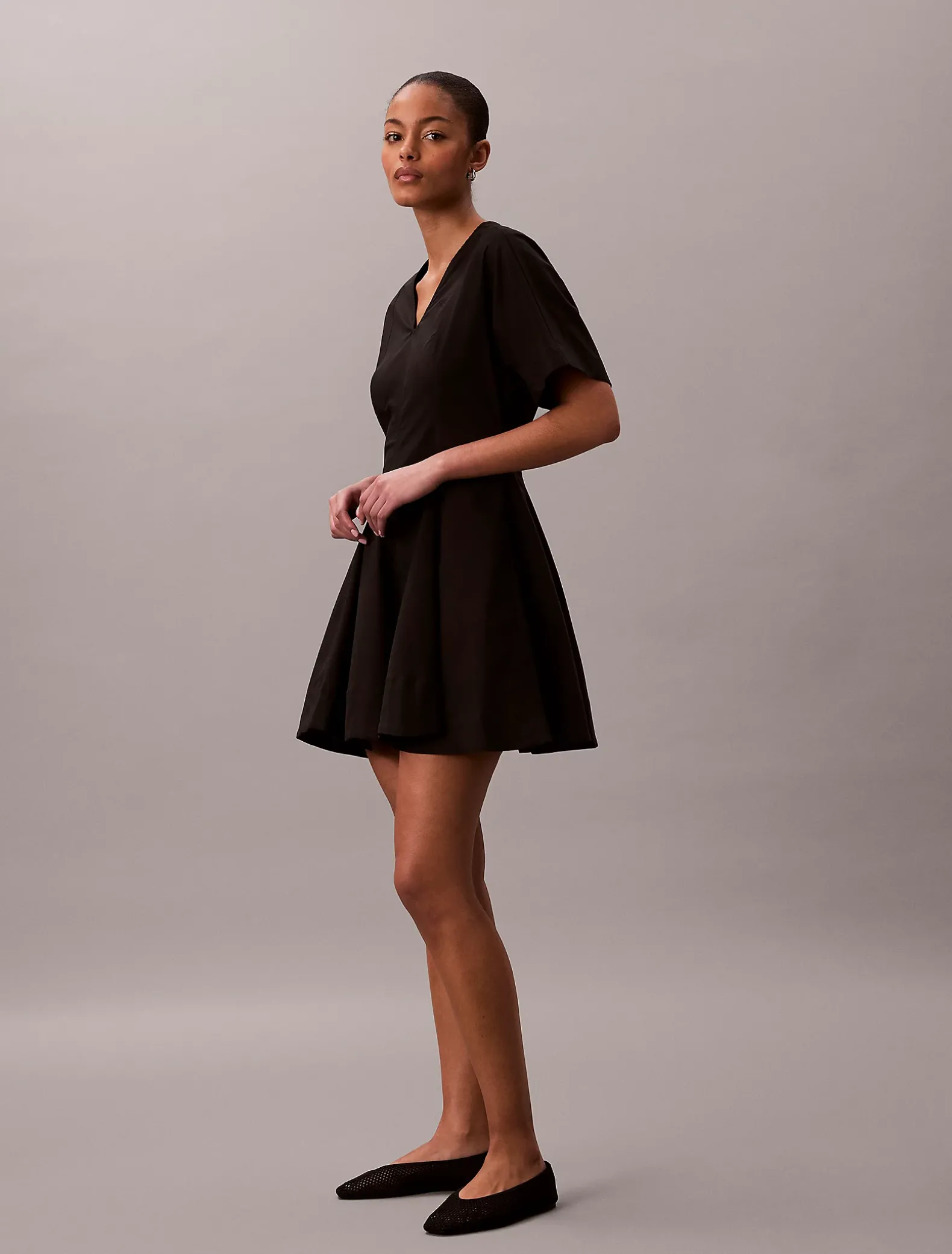 Poplin mini-jurk met korte mouwen