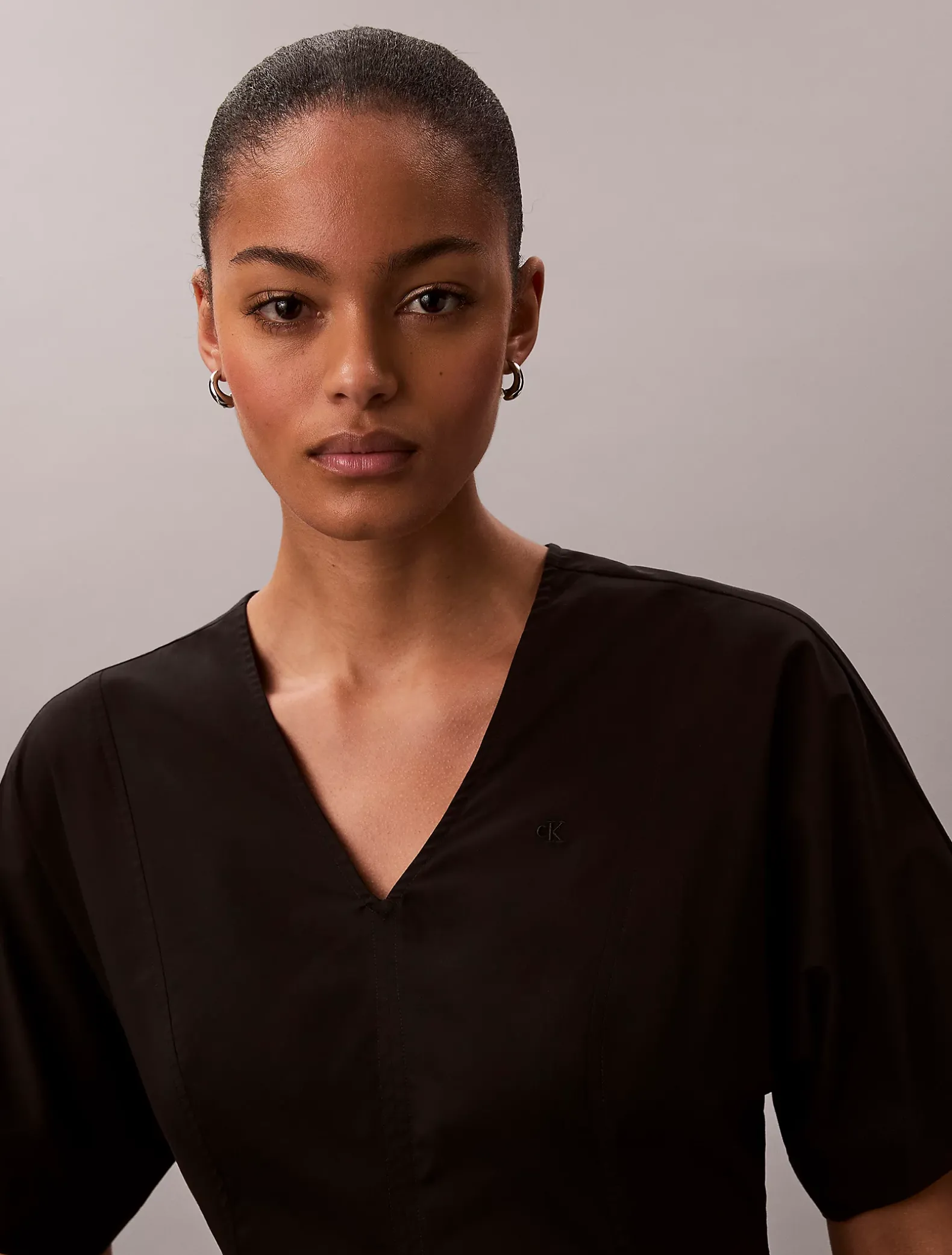 Poplin mini-jurk met korte mouwen