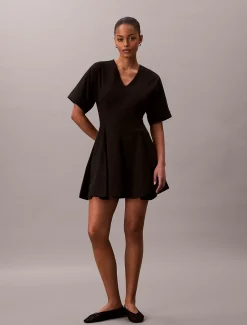 Poplin mini-jurk met korte mouwen