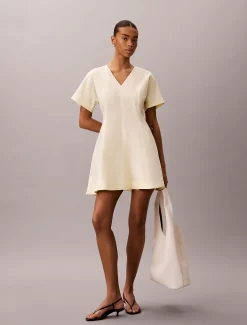 Poplin mini-jurk met korte mouwen