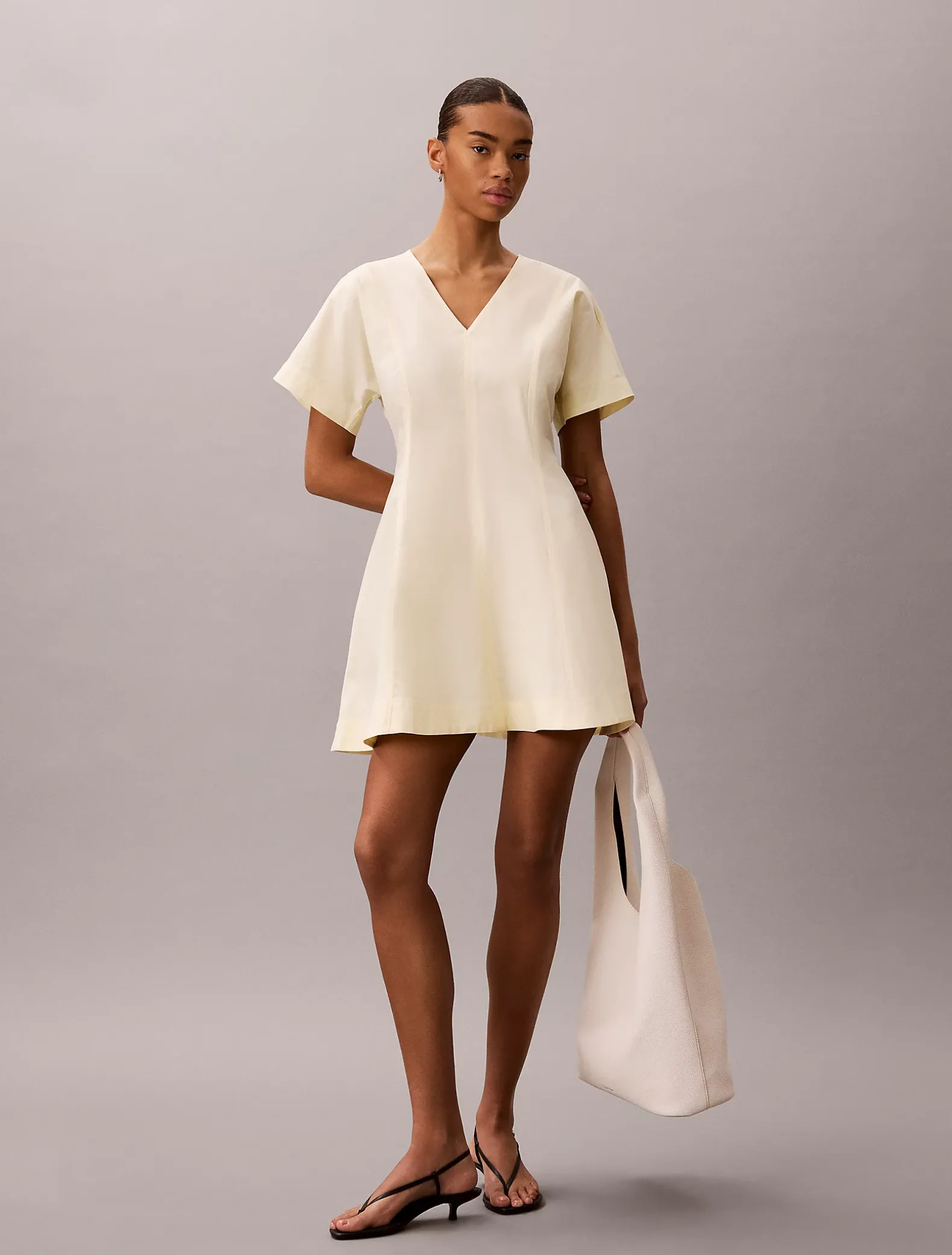 Poplin mini-jurk met korte mouwen