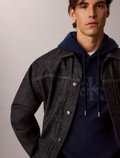 Premium badstoffen denim hoodie met logo