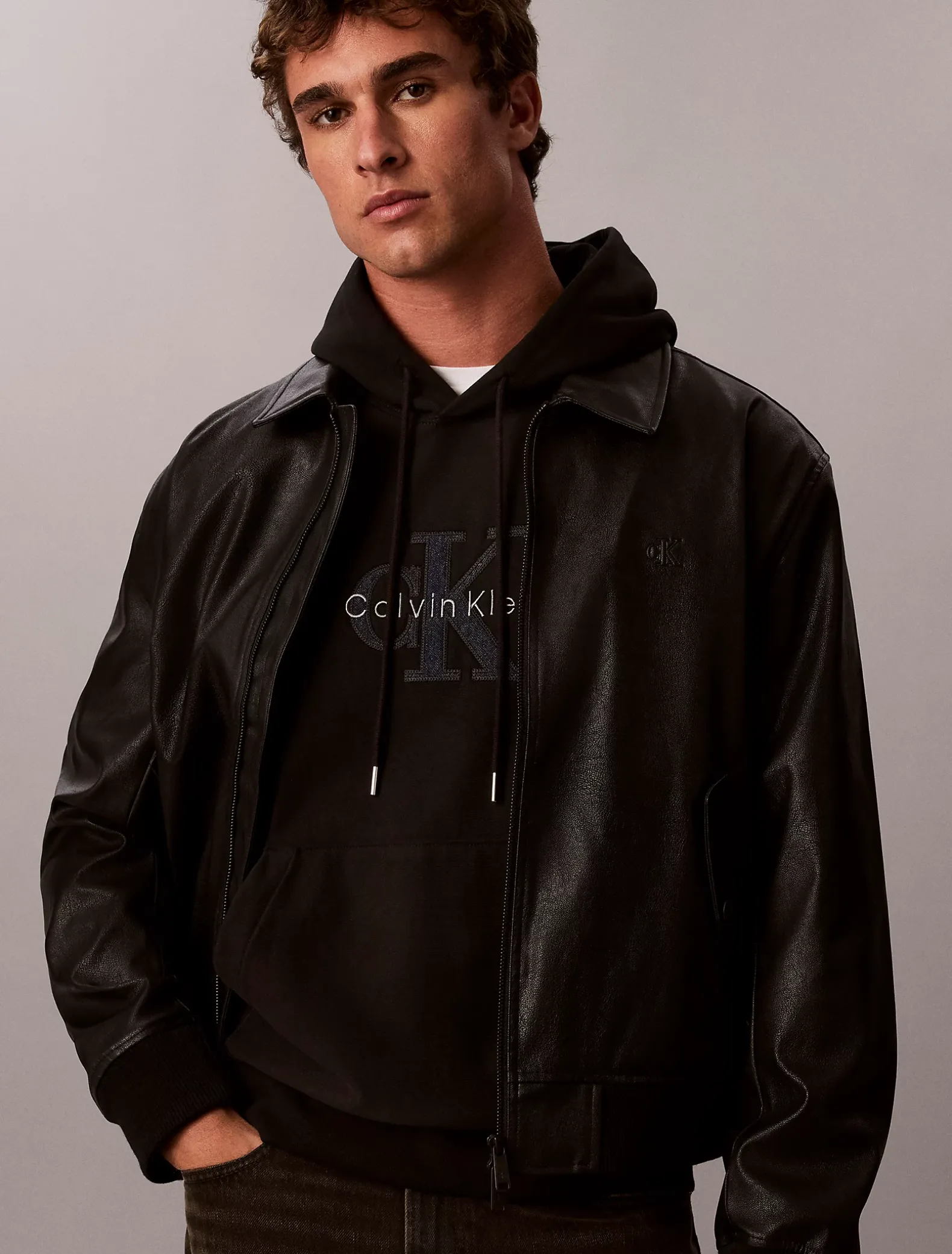Premium badstoffen denim hoodie met logo