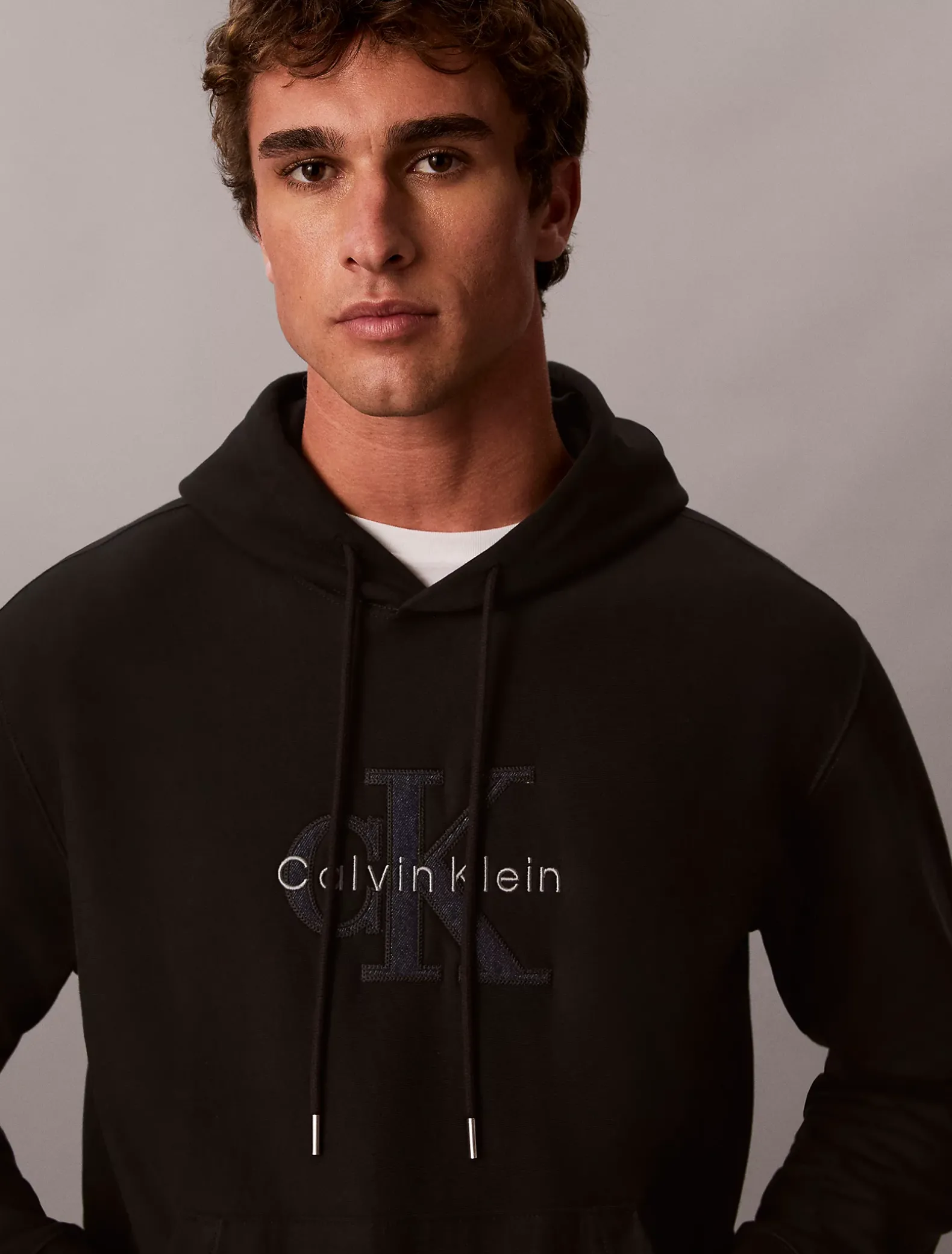 Premium badstoffen denim hoodie met logo