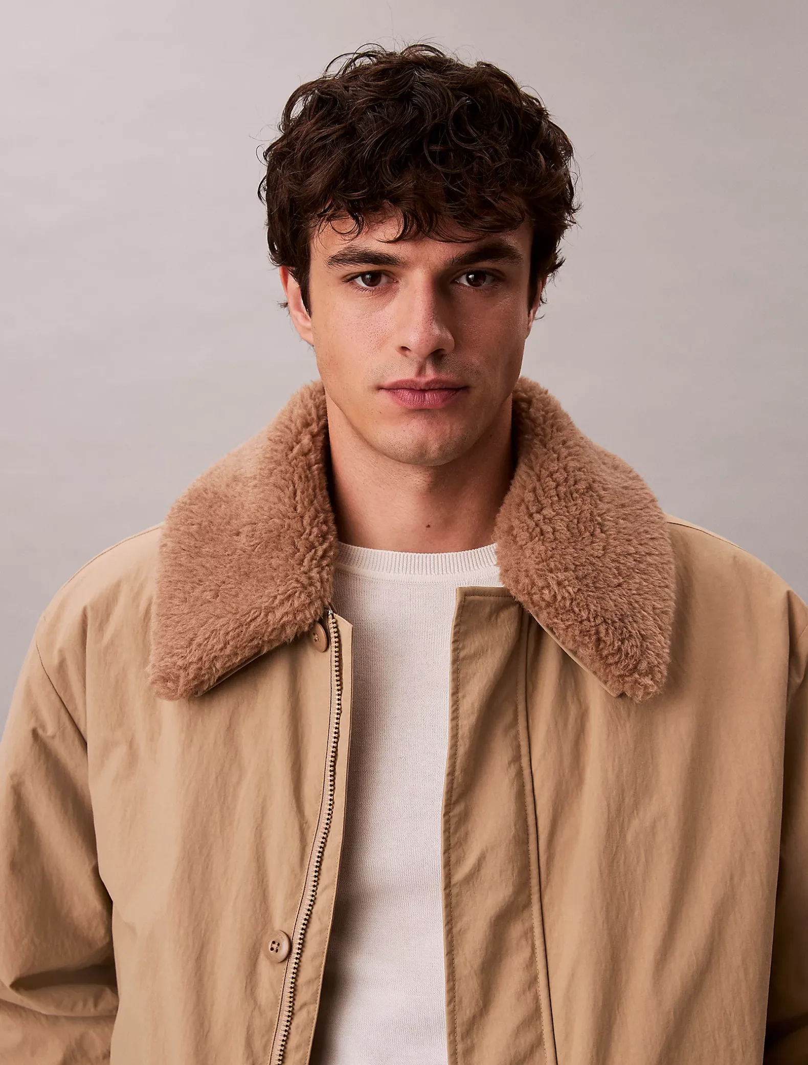 Puffer car coat met sherpakraag