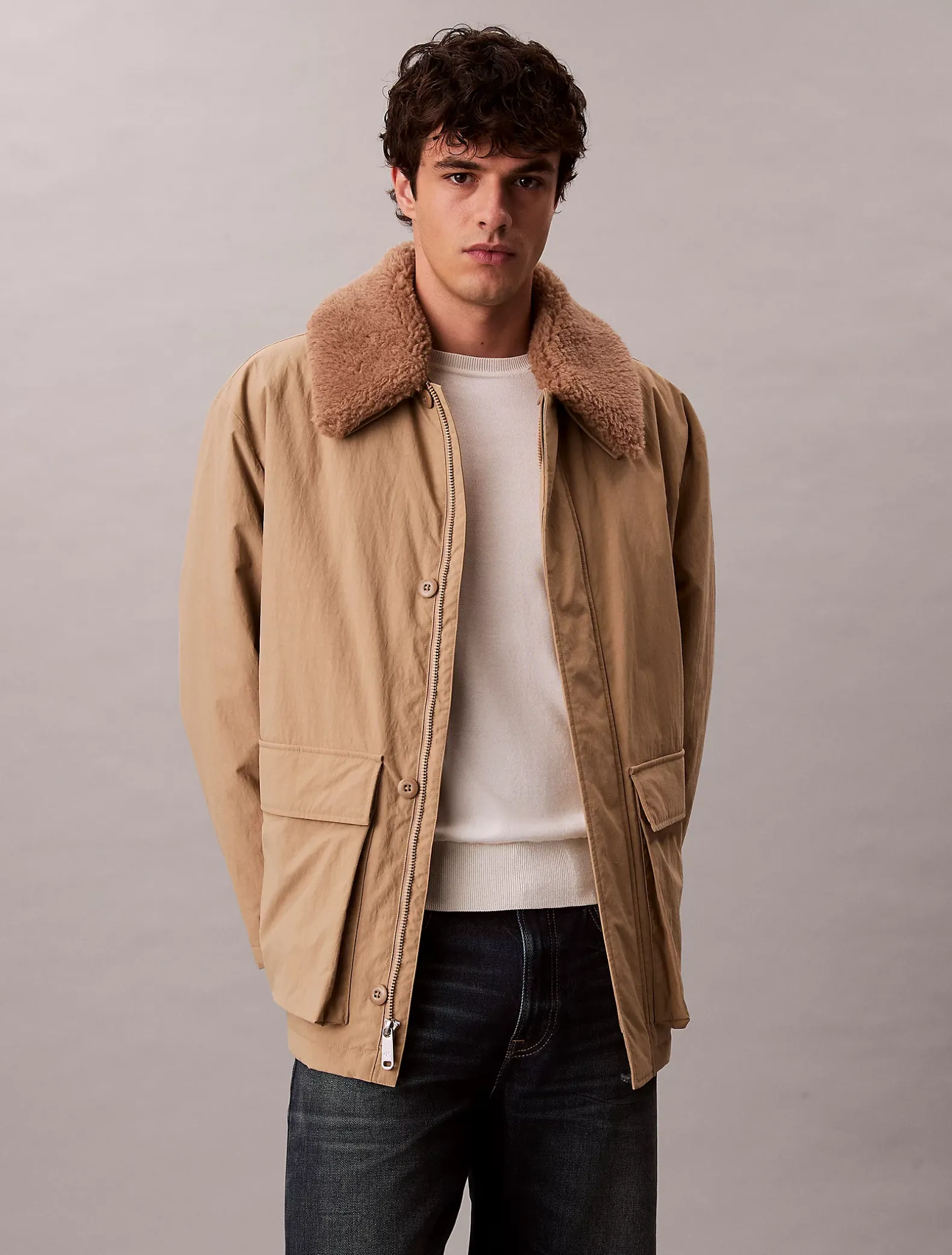 Puffer car coat met sherpakraag