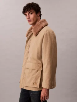 Puffer car coat met sherpakraag