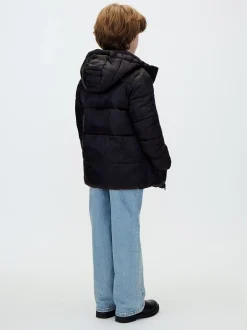 Pufferjas met capuchon en logo voor kinderen