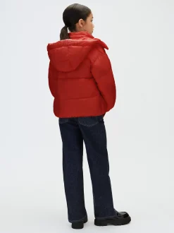 Pufferjas met capuchon en logo voor kinderen