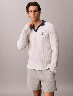 Pyjamatop met ribboord aan de kraag - Heritage Waffle