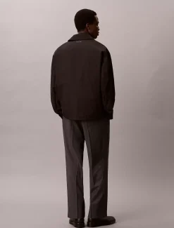 Rechte wolmix broek met krijtstreep en riem