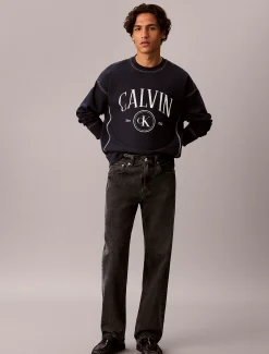 Relaxed badstoffen grafisch sweatshirt met logo