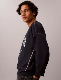 Relaxed badstoffen grafisch sweatshirt met logo